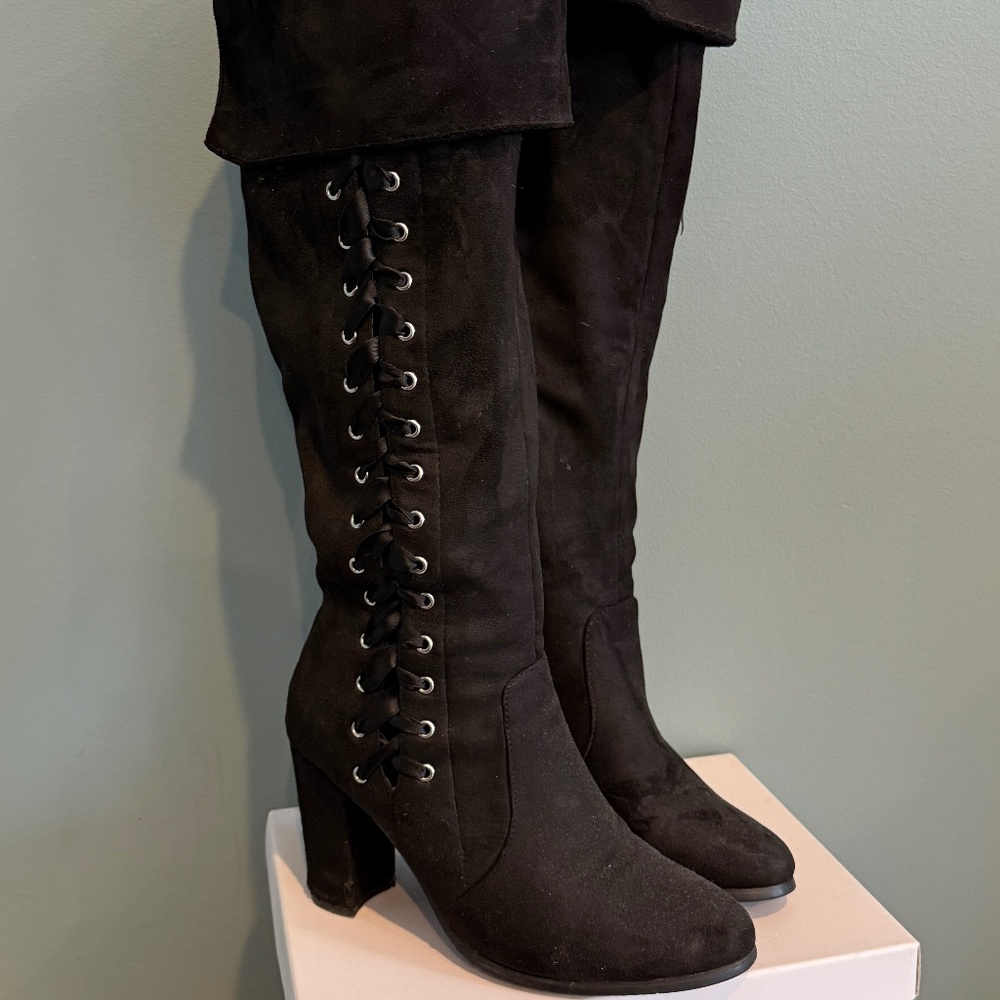 Dreampairs Over the Knee/Thigh High Boots Stretch Suede Block Heel Boots Size 9